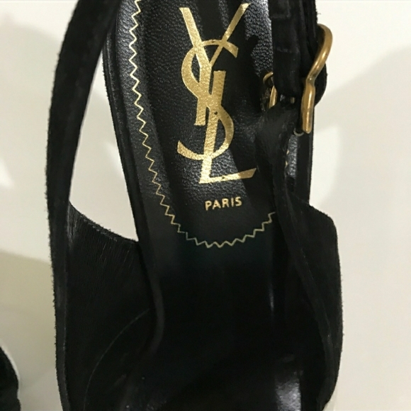 AUTH YSL SAINT LAURENT BLACK WHITE HEELS - Picture 5 of 5